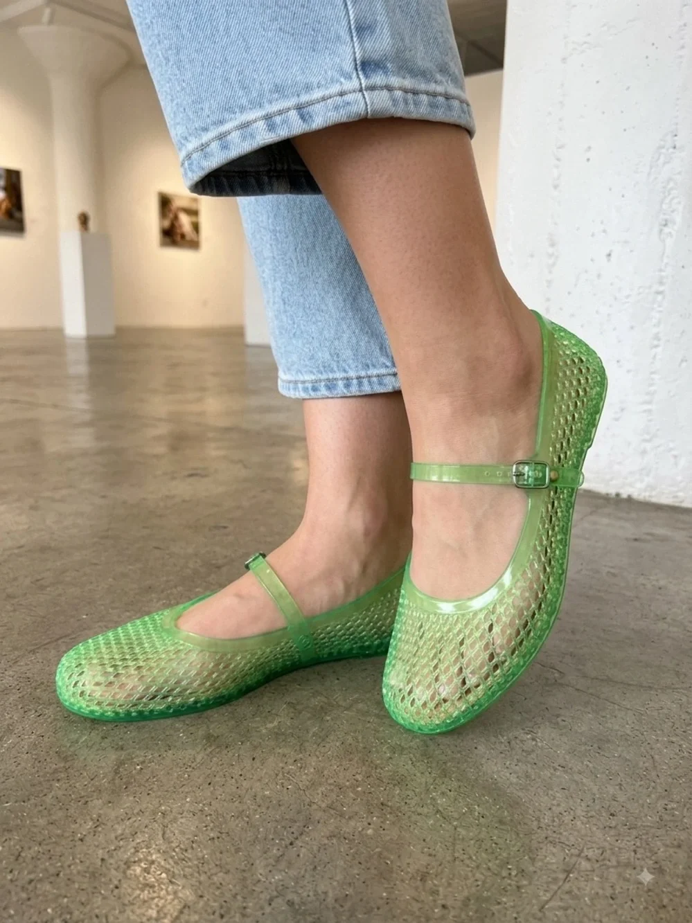 Transparent Green Jelly Mary Jane Flats, Women’s Size 7, Forever